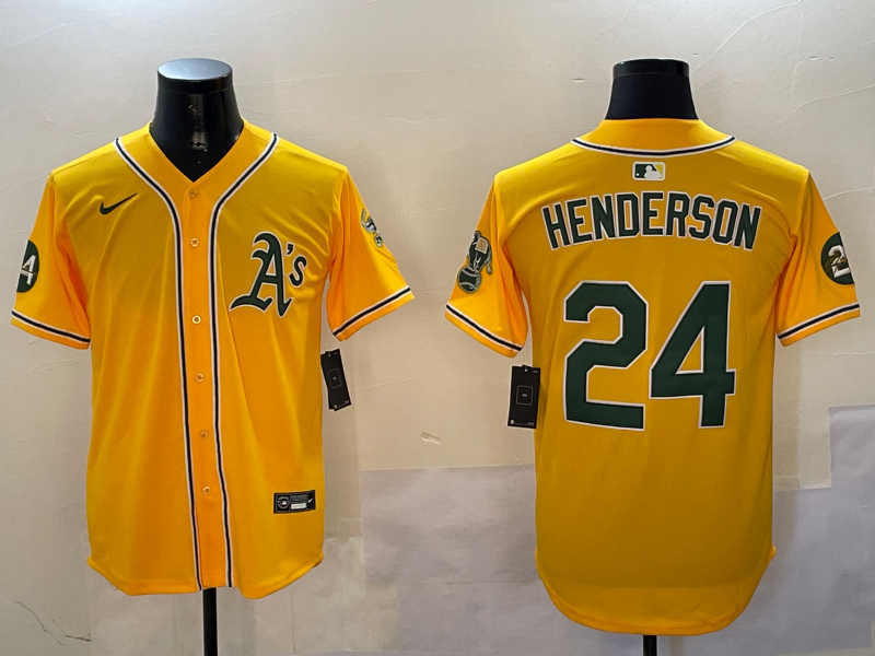 Men's Oakland Athletics Rickey Henderson #24 Yellow Jersey Men's Oakland Athletics Rickey Henderson #24 Yellow Jersey